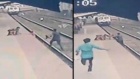(فيديو) في مشهد يقطع الأنفاس.. رجل ينقذ طفلا سقط على سكة القطار في آخر لحظة