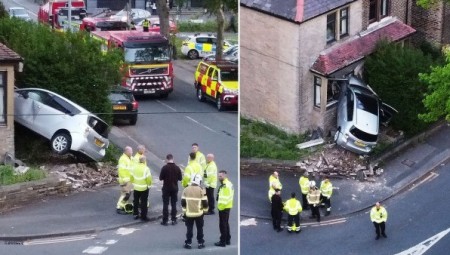 شابة بريطانية تتعلم القيادة تصطدم بمنزل في برادفورد وتقتحم غرفة الجلوس